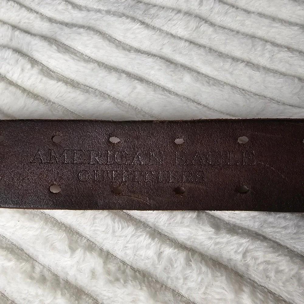 American Eagle Mens Double Prong Leather Belt 40 Brown Rugged Workwear